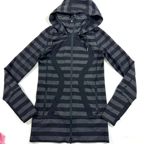 Lululemon Stride Jacket Black Micro Macro Stripe Hooded Full Zip - Picture 1 of 6